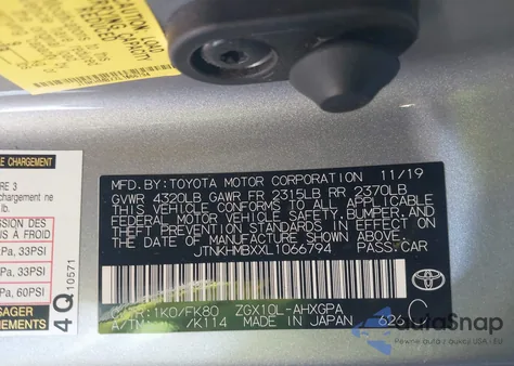 2020 Toyota C-Hr Xle из США, поврежденный, VIN JTNKHMBXXL1066794